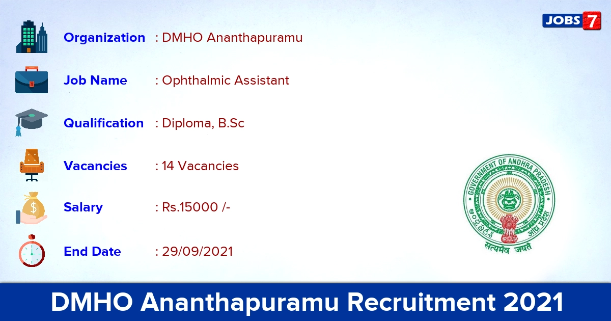 DMHO Ananthapuramu Recruitment 2021 - Direct Interview for 14 Ophthalmic Assistant Vacancies