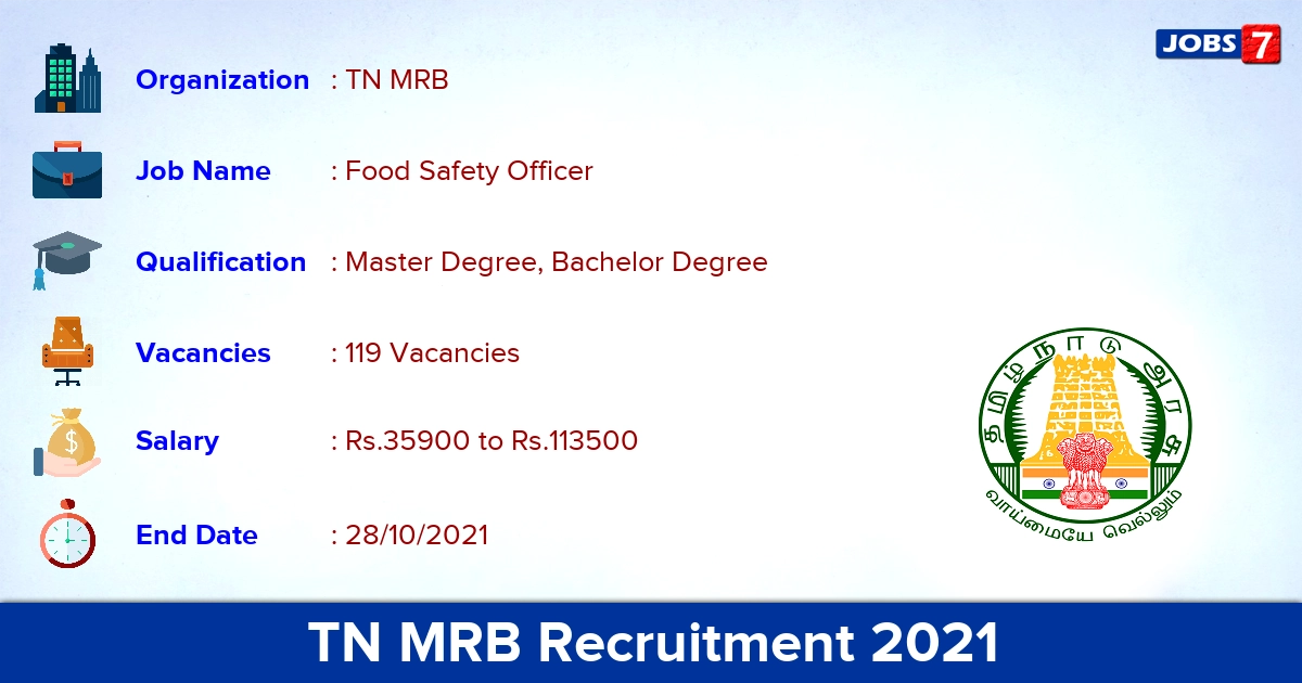 TN MRB Recruitment 2021 - Apply 119 Food Safety Officer Vacancies