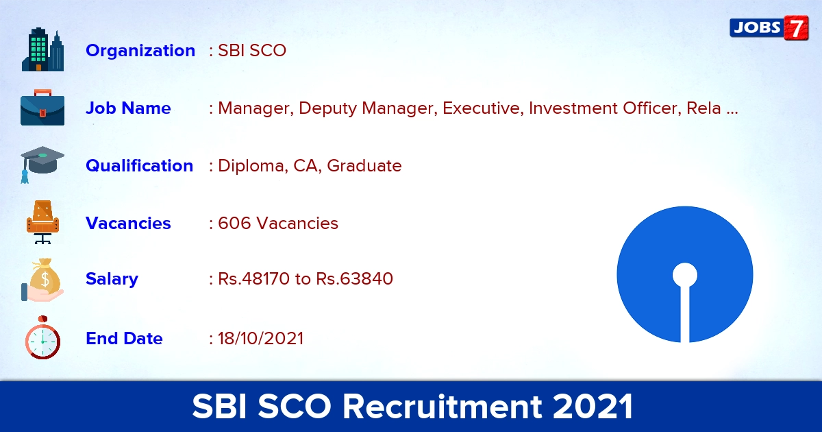 SBI SCO Recruitment 2021 - Apply Online for 606 Specialist Cadre Officers Vacancies