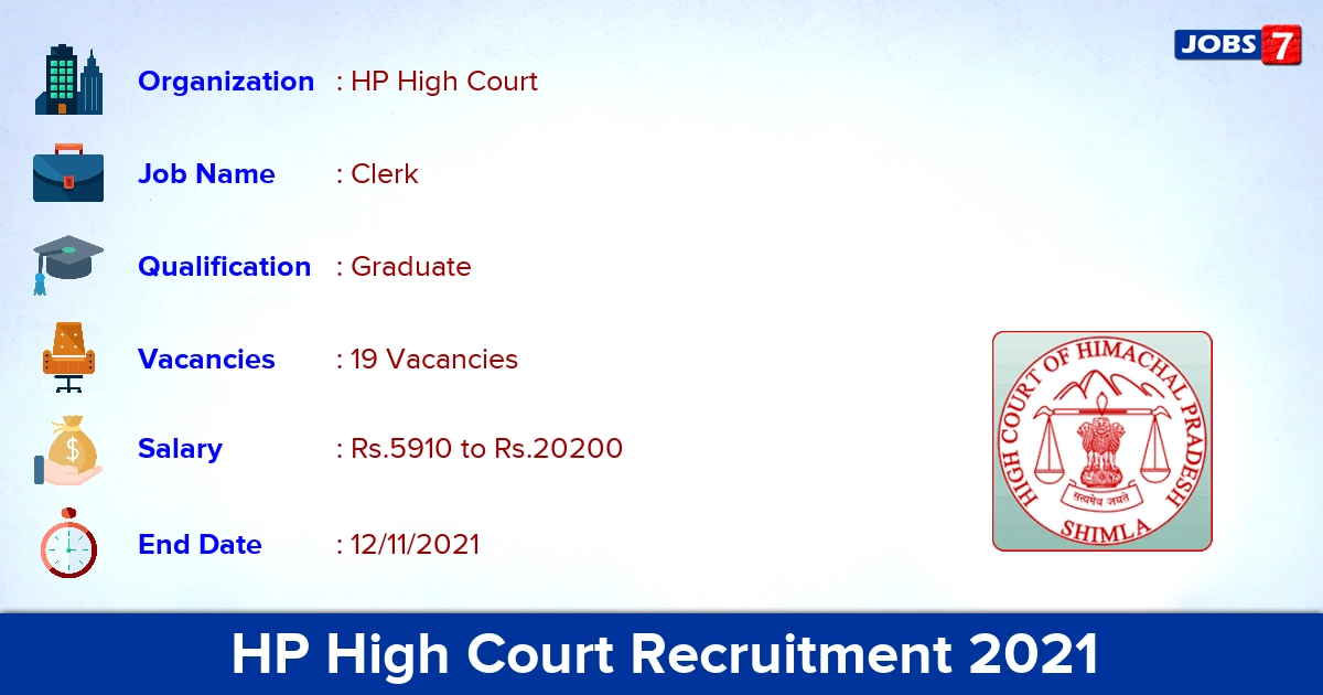 HP High Court Recruitment 2021 - Apply Online for 19 Clerk Vacancies