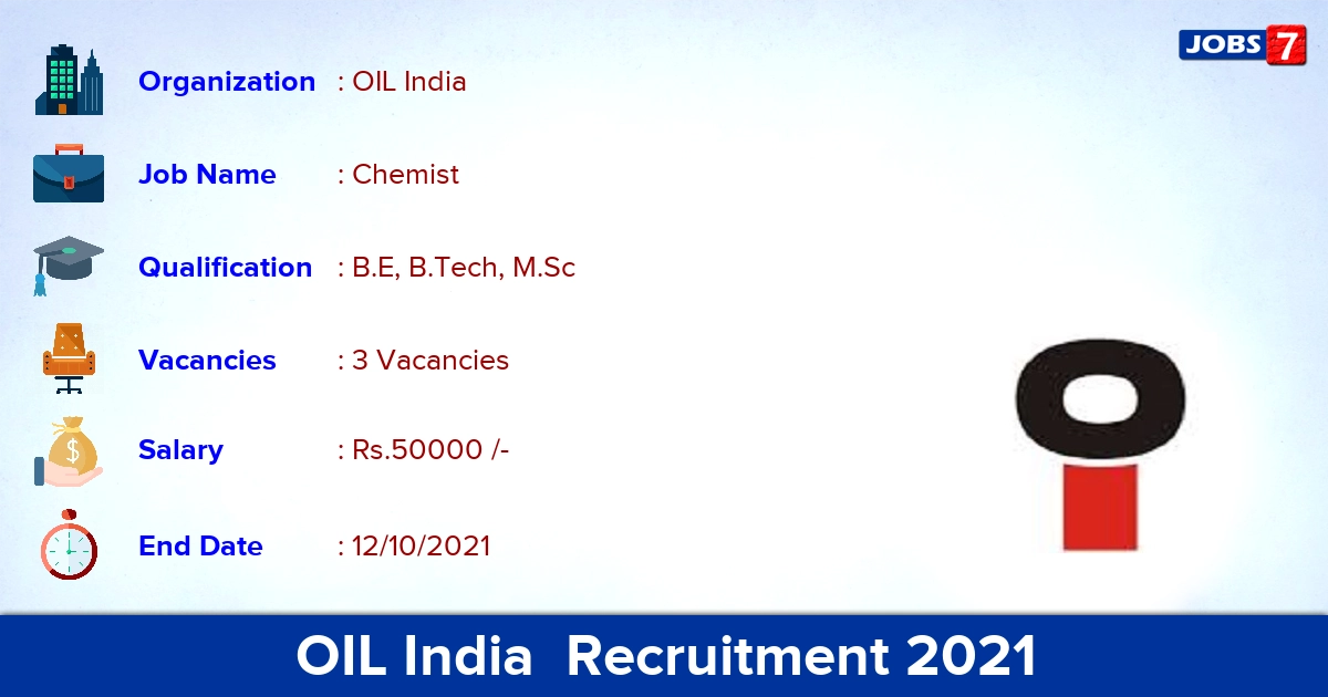 OIL India Recruitment 2021 - Apply Online for Chemist Jobs