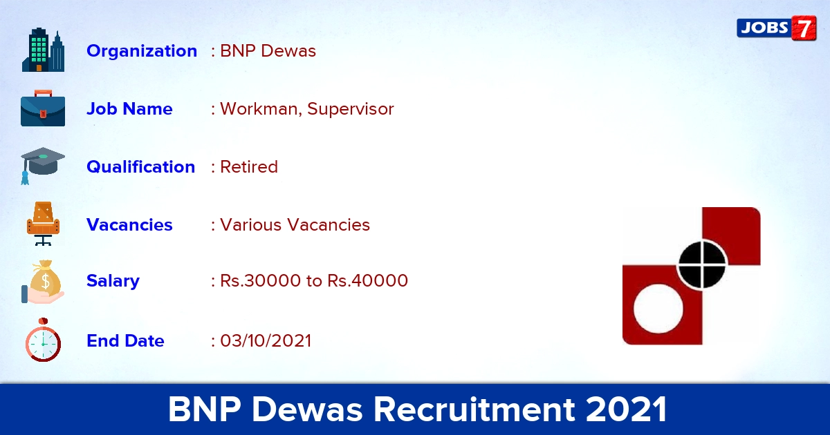 BNP Dewas Recruitment 2021 - Apply Offline for Supervisor Vacancies