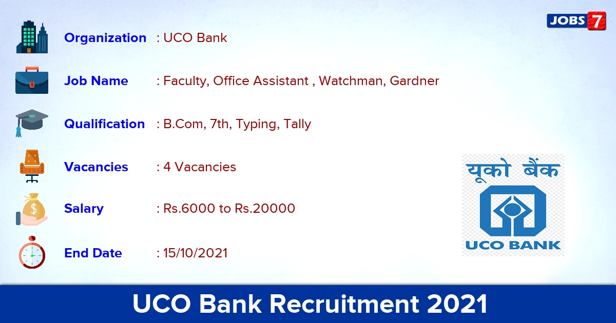 UCO Bank Recruitment 2021 - Apply Offline for Office Assistant Jobs