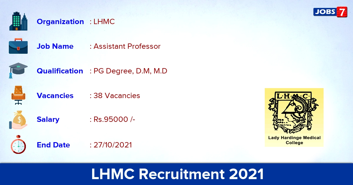 LHMC Recruitment 2021 - Direct Interview 38 Assistant Professor Vacancies