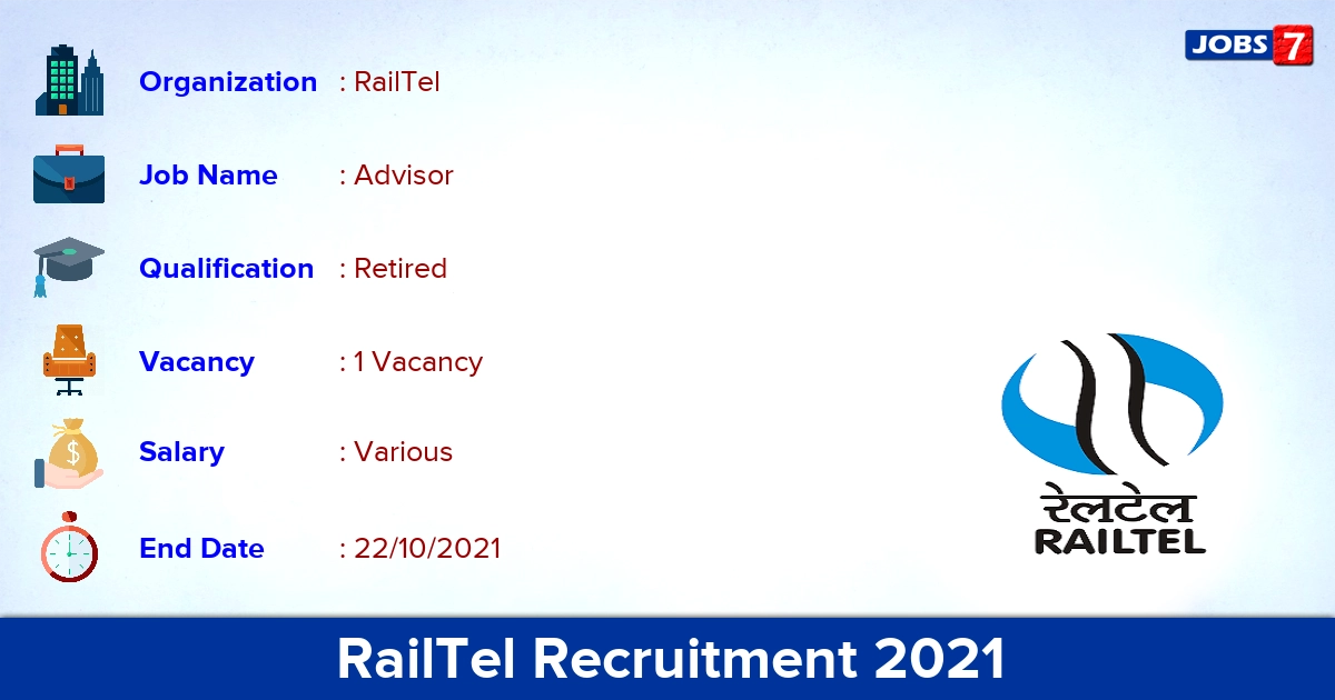 RailTel Recruitment 2021 - Apply Offline for Advisor Jobs