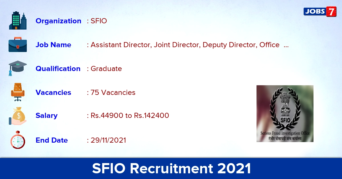 SFIO Recruitment 2021- 2022 - Apply for 75 Assistant Director Vacancies (Last Date Extended)