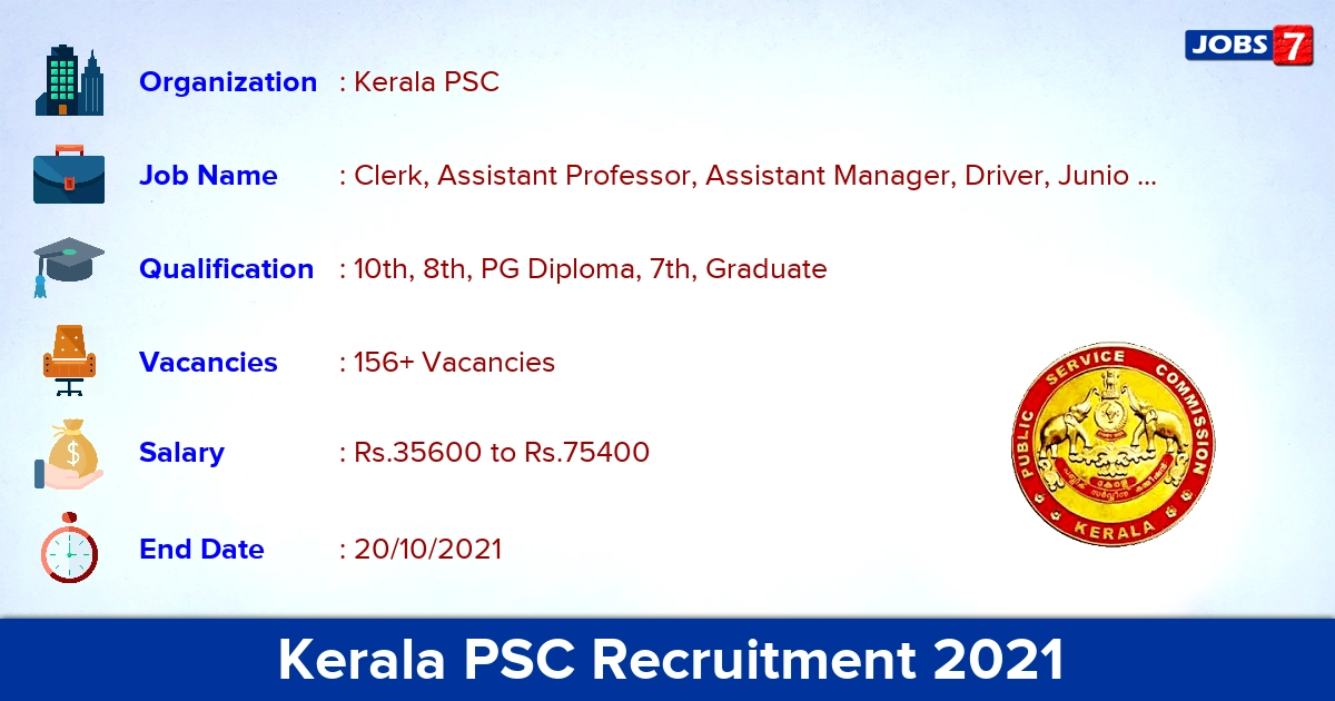 Kerala PSC Recruitment 2021 - Apply Online for 156+ Driver, Field Officer Vacancies