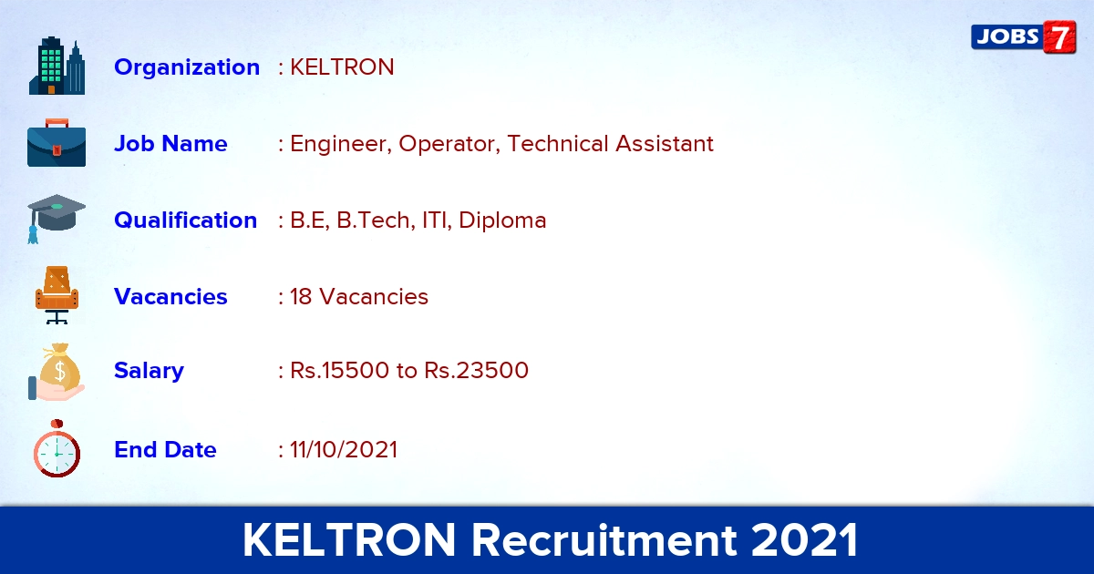 KELTRON Recruitment 2021 - Apply Online 18 Engineer, Operator Vacancies