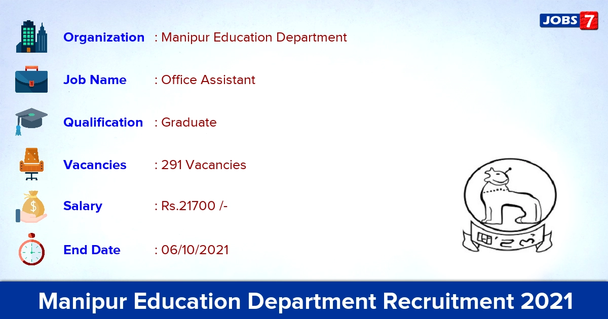 Manipur Education Department Recruitment 2021 - Apply 291 Office Assistant Vacancies