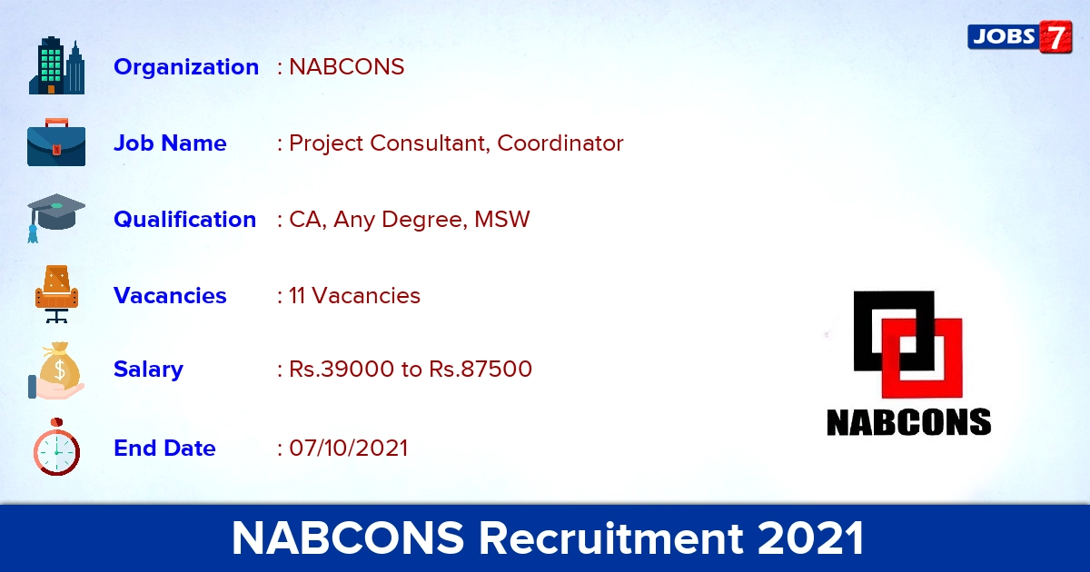 NABCONS Recruitment 2021 - Apply Online for 11 Coordinator Vacancies