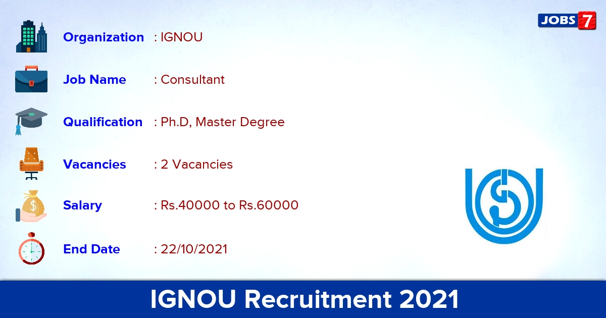 IGNOU Recruitment 2021 - Apply Online for Consultant Jobs