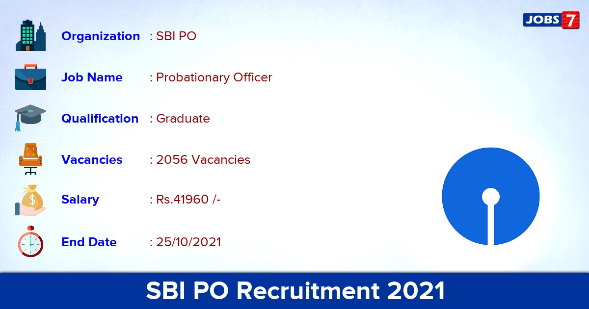 SBI PO Recruitment 2021 - Apply for 2056 Vacancies