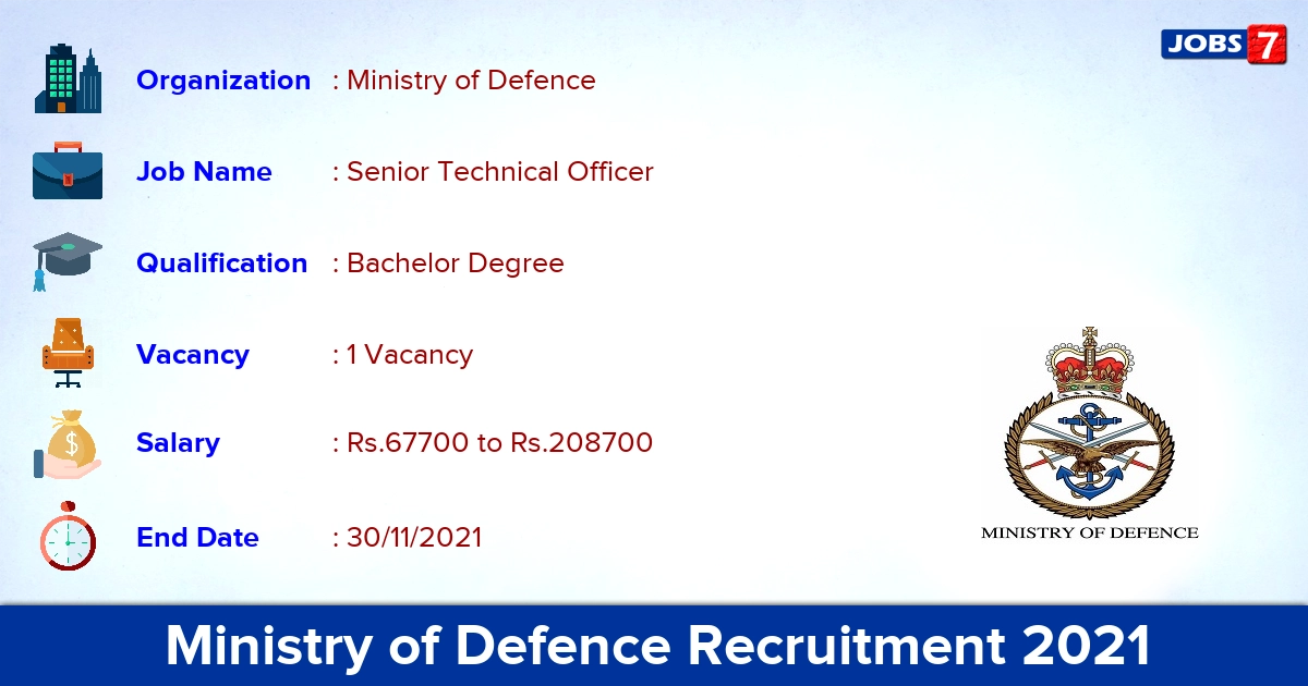 Ministry of Defence Recruitment 2021 - Apply Senior Technical Officer Jobs