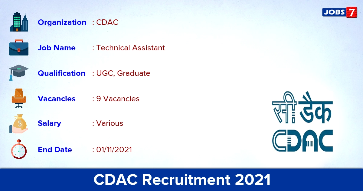 CDAC Noida Recruitment 2021 - Apply Online for Technical Assistant Jobs