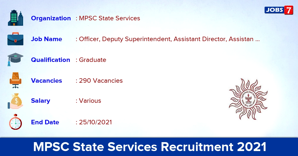 MPSC State Services Notification 2021 - Apply for 290 Vacancies