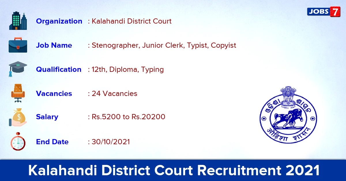 Kalahandi District Court Recruitment 2021 - Apply Offline for 24 Typist, Copyist Vacancies