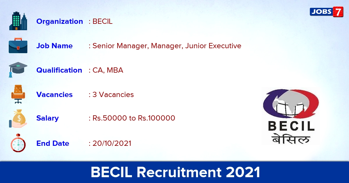 BECIL Recruitment 2021 - Apply Online for Manager Jobs