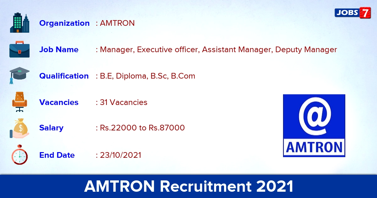 AMTRON Recruitment 2021 - Apply Online for 31 Manager Vacancies