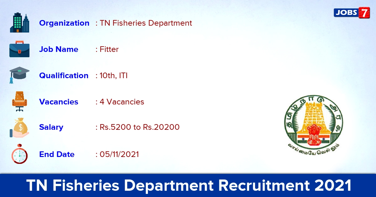 TN Fisheries Department Recruitment 2021 - Apply Offline for Fitter Jobs