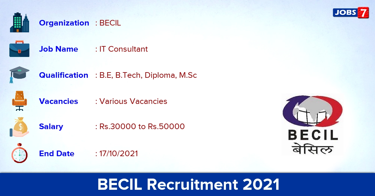 BECIL Recruitment 2021 - Apply Online for IT Consultant Vacancies