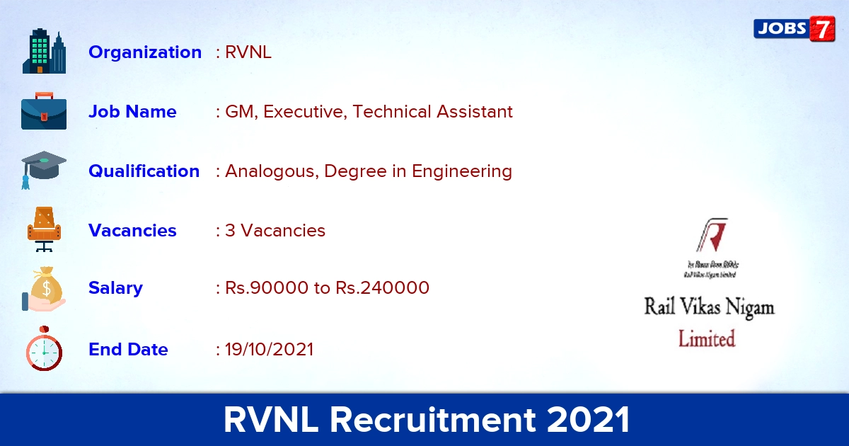 RVNL Recruitment 2021 - Apply Offline for Technical Assistant Jobs