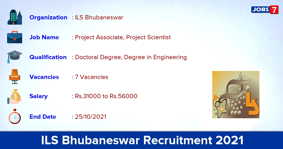 ILS Bhubaneswar Recruitment 2021 - Apply Offline for Project Associate Jobs