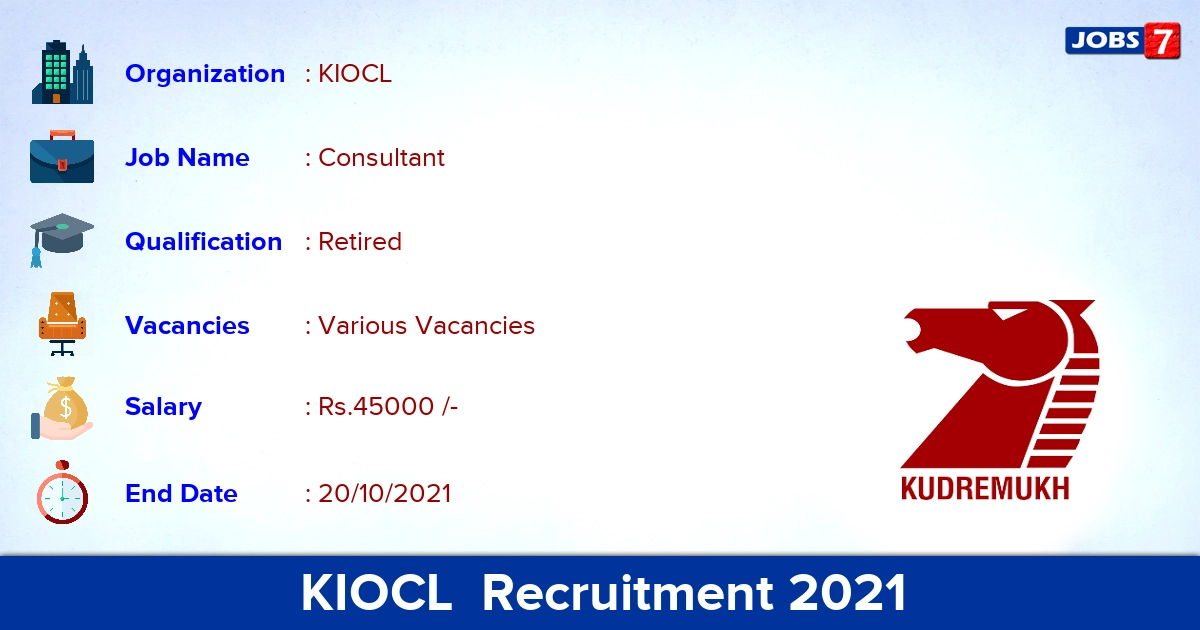 KIOCL Recruitment 2021 - Apply Offline for Consultant Vacancies