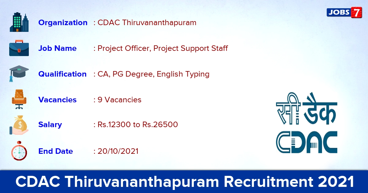 CDAC Thiruvananthapuram Recruitment 2021 - Apply Online for Project Officer Jobs