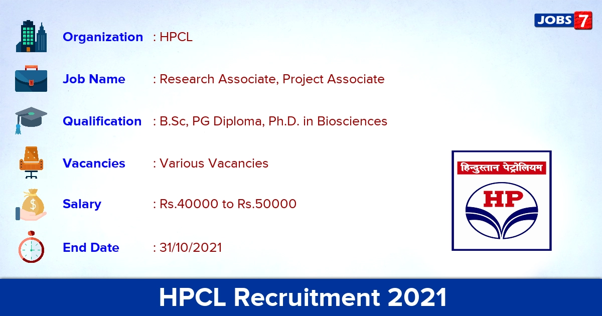 HPCL Recruitment 2021 - Apply Online for Project Associate Vacancies HPCL Recruitment 2021 - Apply Online for Project Associate Vacancies
