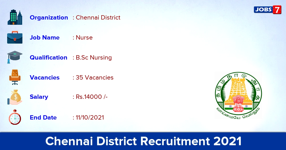 Chennai District Recruitment 2021 - Apply Offline for 35 Nurse Vacancies