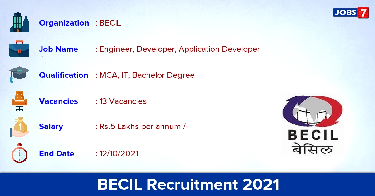 BECIL Recruitment 2021 - Direct Interview for 13 Engineer Vacancies