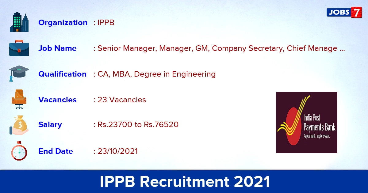 IPPB Recruitment 2021 - Apply Online for 23 Manager Vacancies
