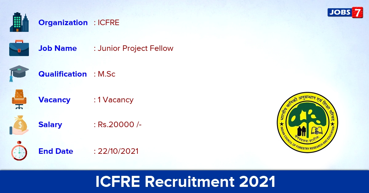ICFRE Recruitment 2021 - Direct Interview for Junior Project Fellow Jobs