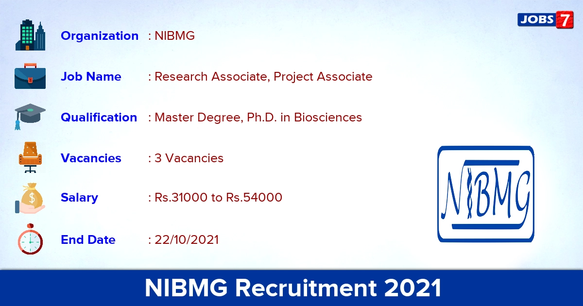 NIBMG Recruitment 2021 - Apply Online for Project Associate Jobs