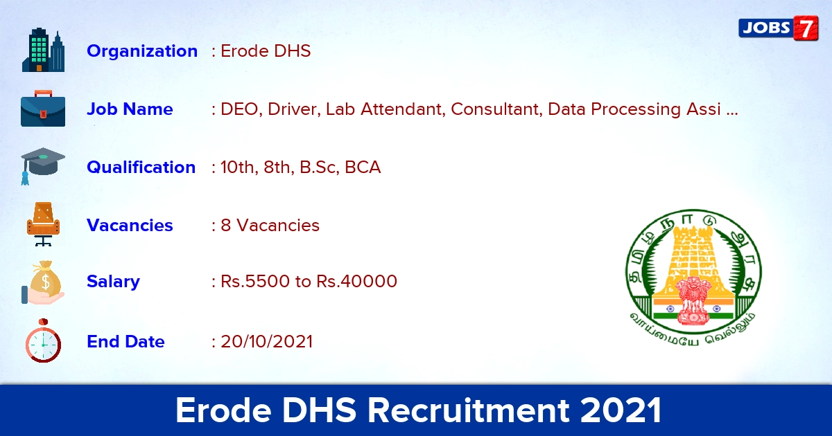 Erode DHS Recruitment 2021 - Apply for Driver, Lab Attendant Jobs