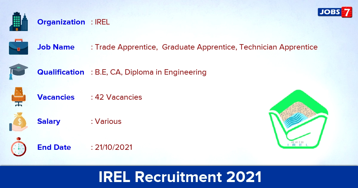 IREL Recruitment 2021 - Apply Offline for 42 Apprentice Vacancies