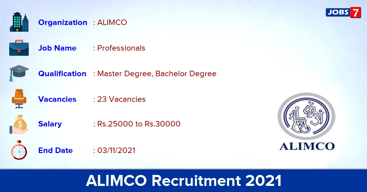 ALIMCO Recruitment 2021 - Apply Offline for 23 Professional Vacancies