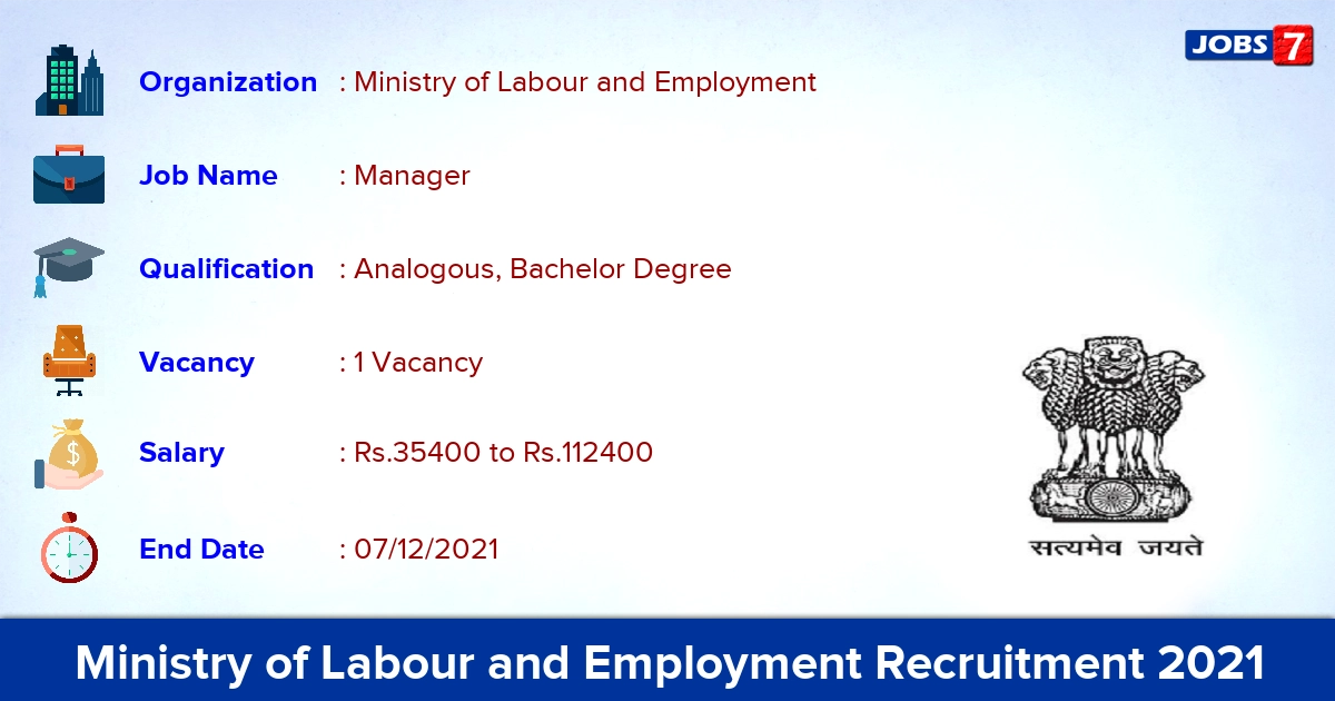 Ministry of Labour and Employment Recruitment 2021 - Apply for Manager Jobs