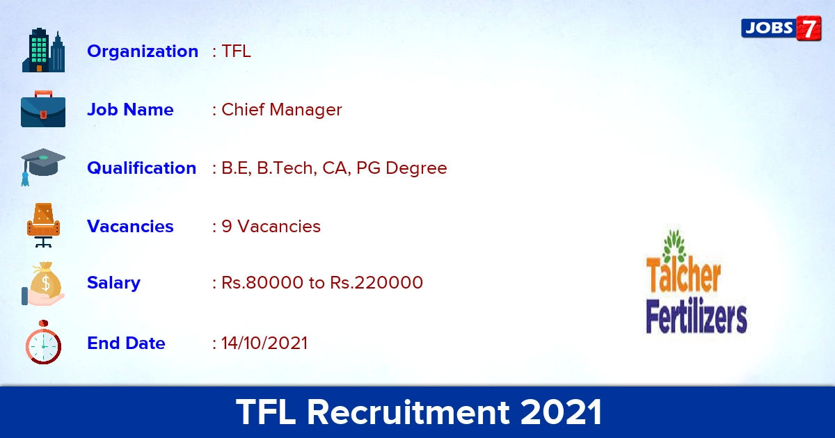 TFL Recruitment 2021 - Apply Offline for Chief Manager Jobs