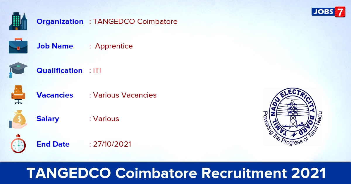 TANGEDCO Coimbatore Recruitment 2021 - Direct Interview for Apprentice Vacancies