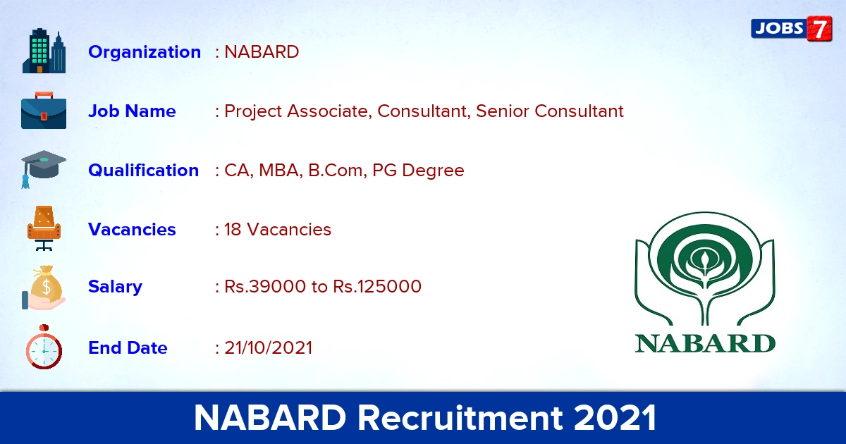 NABARD Recruitment 2021 - Apply Online for 18 Consultant Vacancies