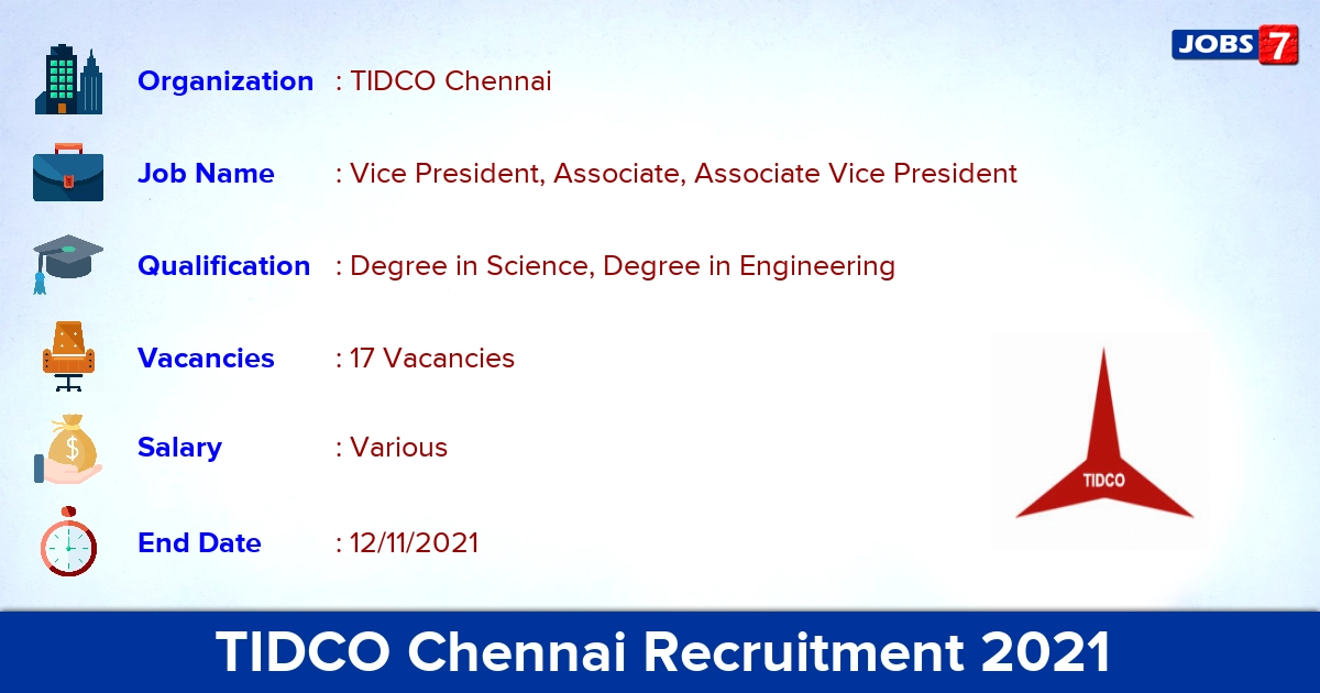 TIDCO Chennai Recruitment 2021 - Apply Online for 17 Vice President Vacancies