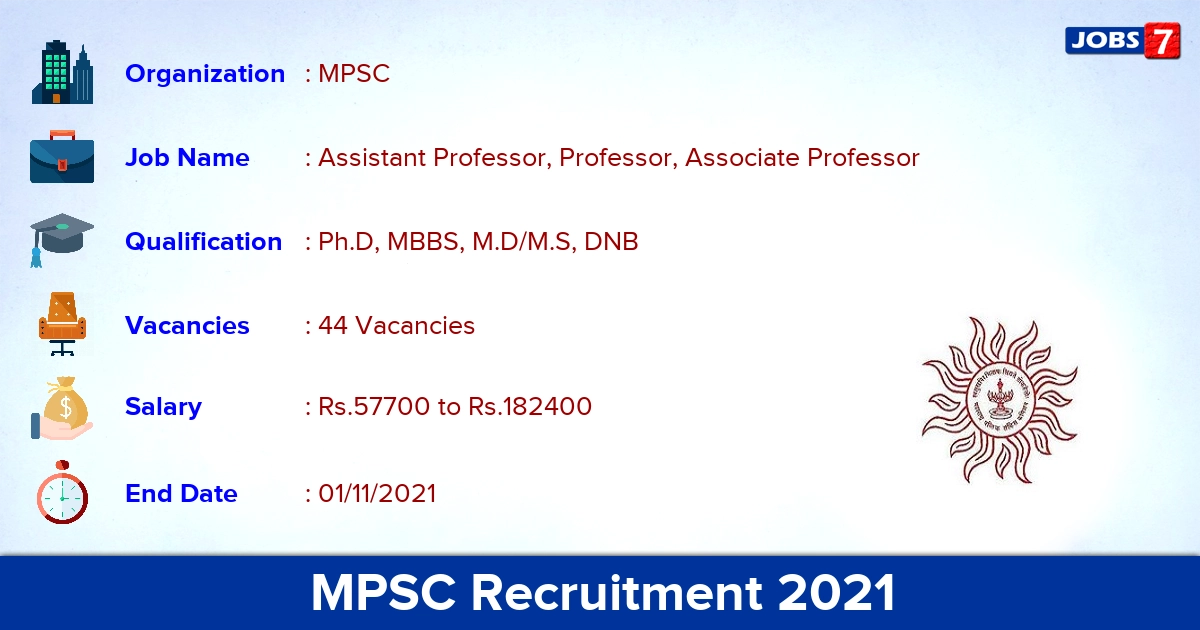 MPSC Recruitment 2021 - Apply Online for 44 Professor Vacancies MPSC Recruitment 2021 - Apply Online for 44 Professor Vacancies