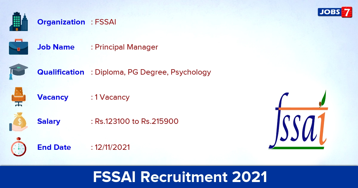FSSAI Recruitment 2021 - Apply Online for Principal Manager Jobs