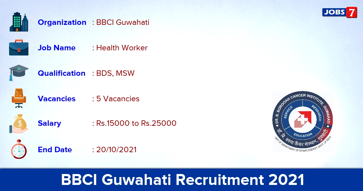 BBCI Guwahati Recruitment 2021 - Direct Interview for Health Worker Jobs