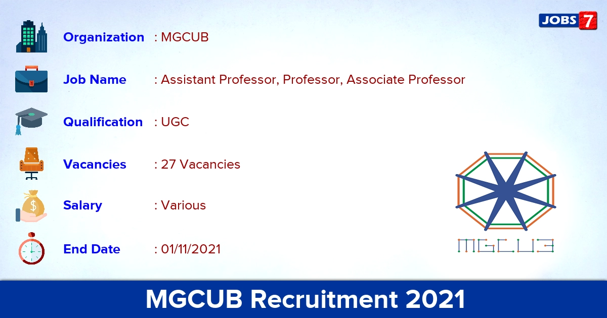MGCUB Recruitment 2021 - Apply Online for 27 Professor Vacancies