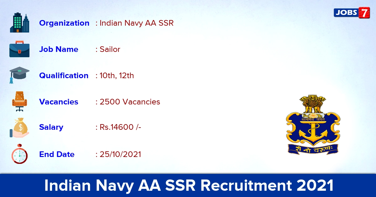 Indian Navy AA SSR Recruitment 2021 - Apply Online for 2500 Vacancies