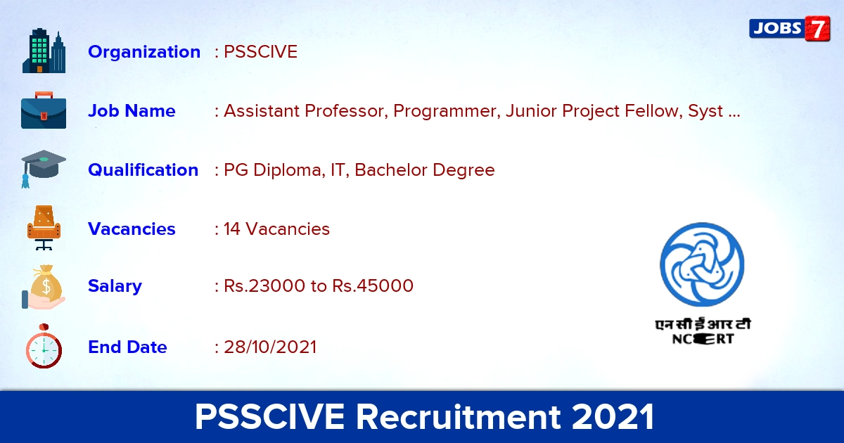 PSSCIVE Recruitment 2021 - Apply Offline for 14 Assistant Editor Vacancies