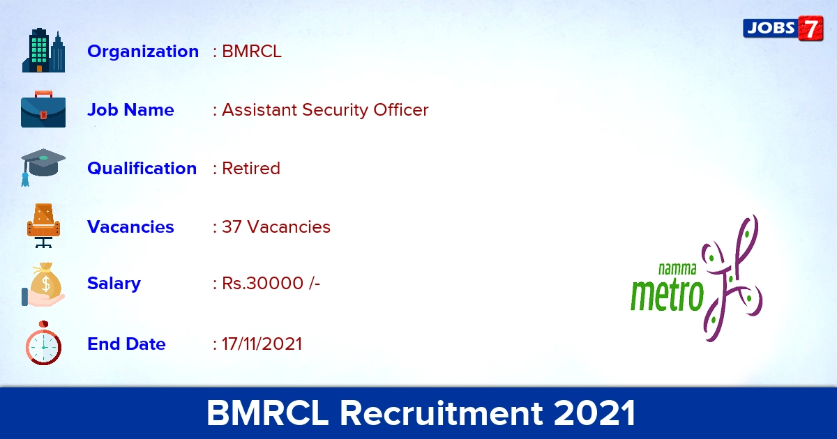 BMRCL Recruitment 2021 - Apply for 37 Assistant Security Officer Vacancies