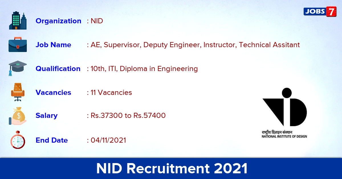 NID Recruitment 2021 - Apply Online for 11 Deputy Engineer Vacancies